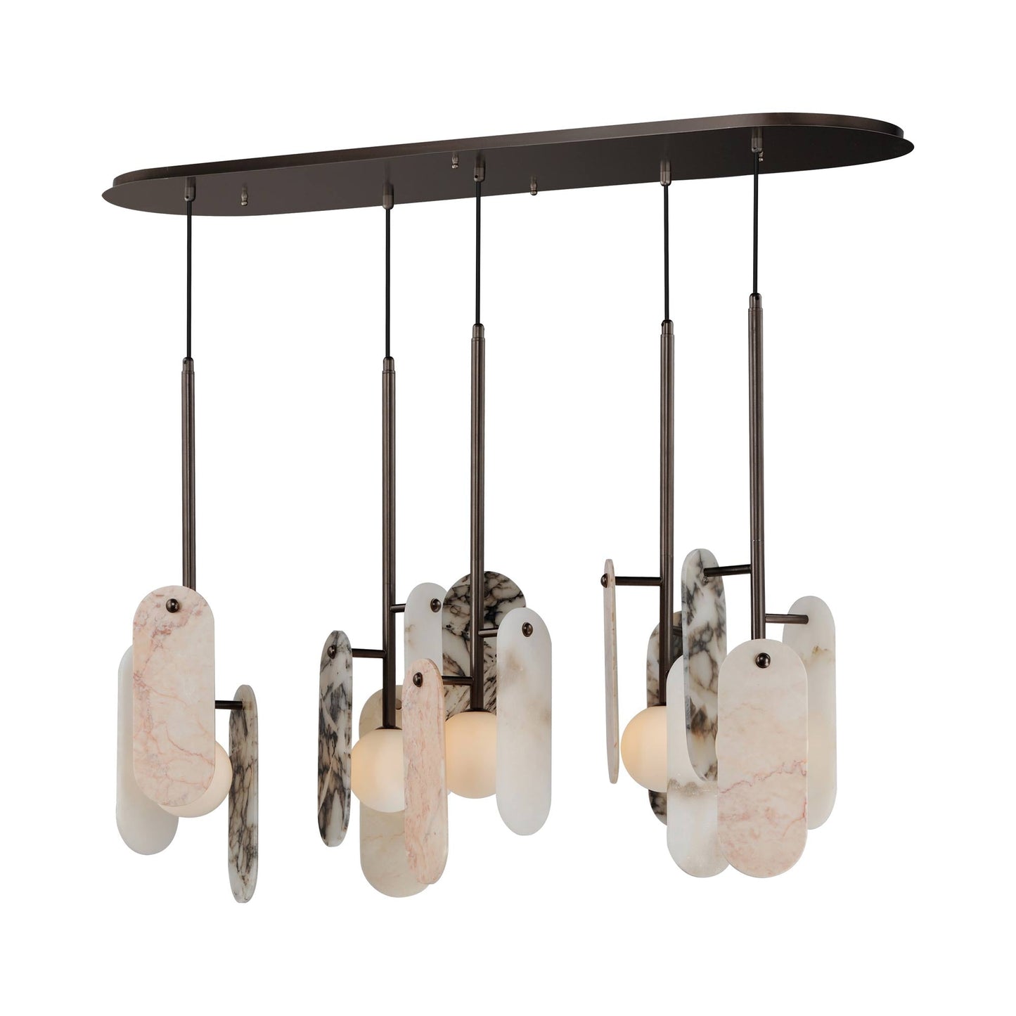 Megalith LED Multi Light Pendant Light in Various Stone/Brushed Bronze.