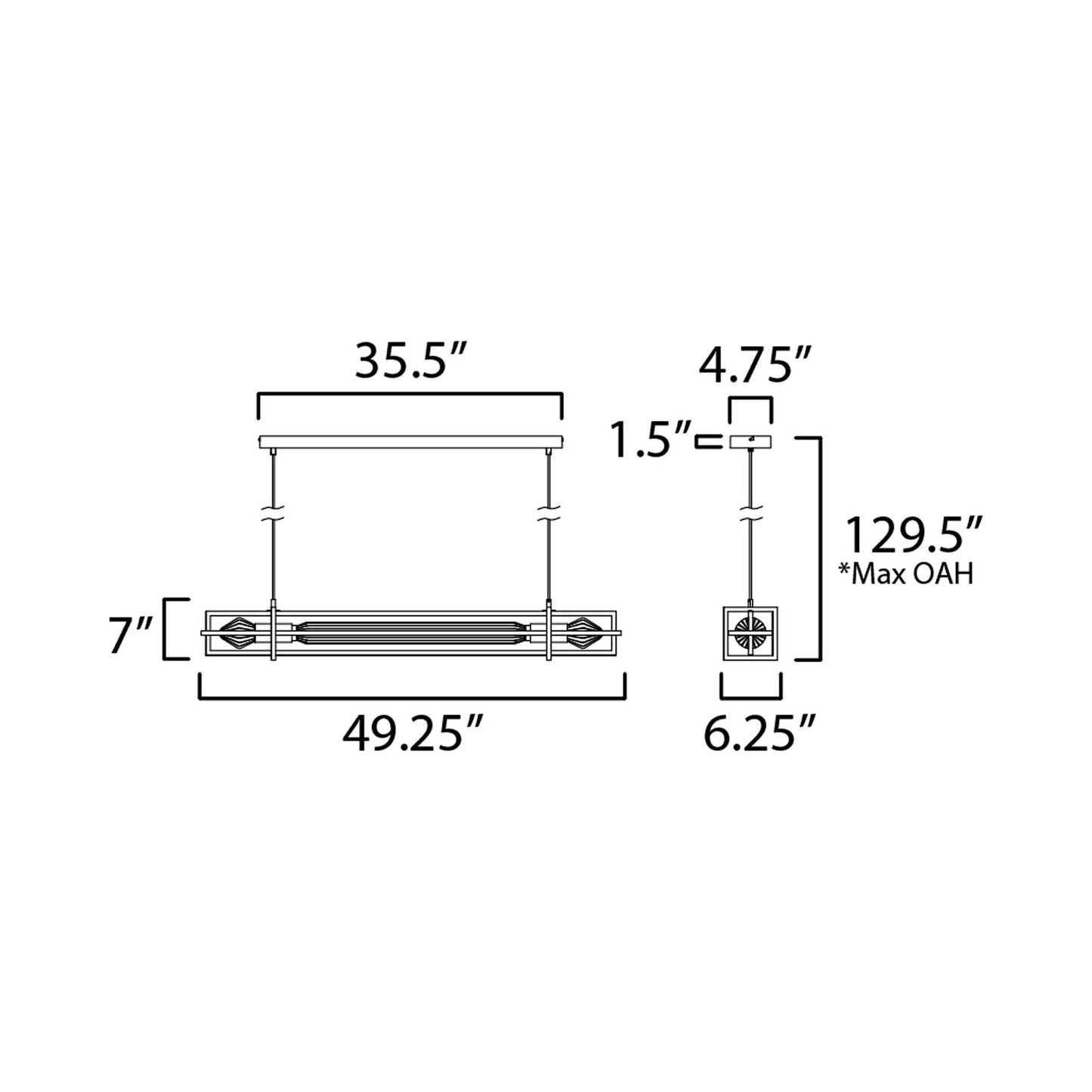 Zeppelin LED Linear Pendant Light - line drawing.