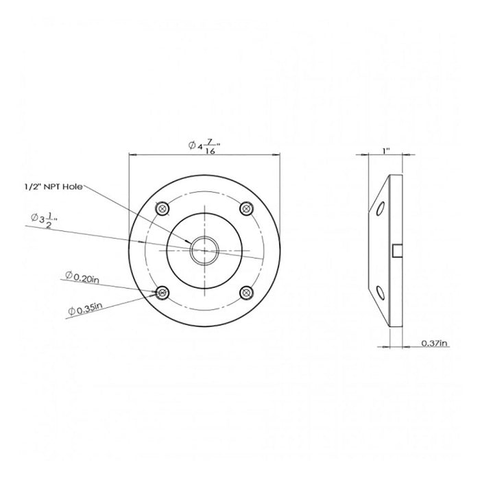 Surface Mount Flange / Stake Landscape Accessory - line drawing.