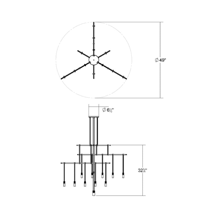 Suspenders® 4-Tier Tri-Bar LED Pendant Light - line drawing.