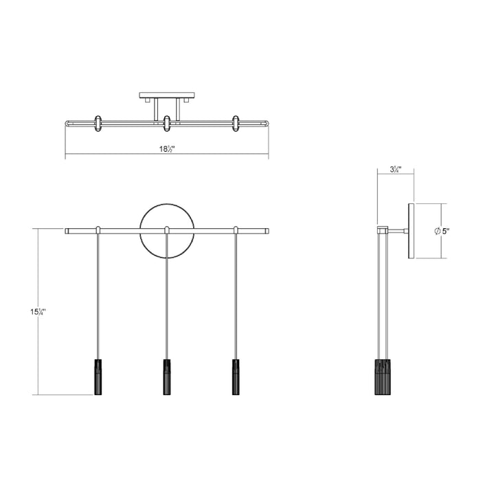Suspenders® Bar LED Wall Light - line drawing.
