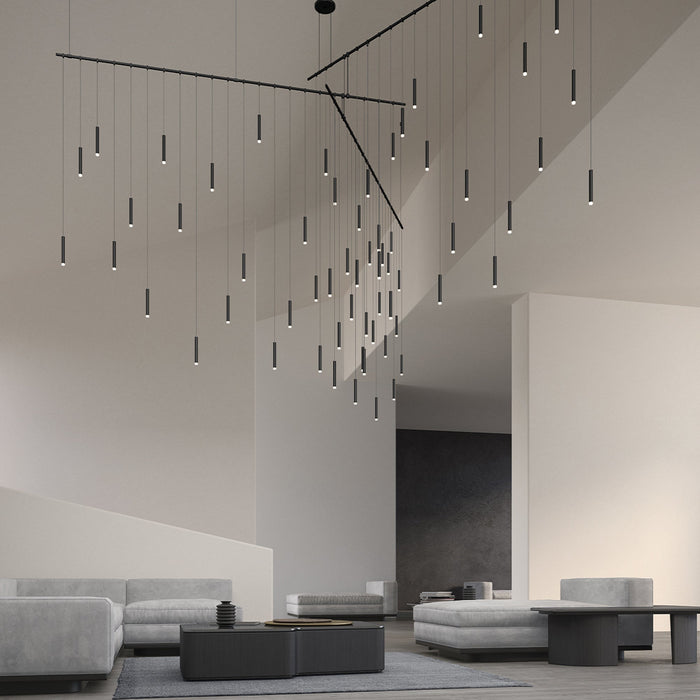 Suspenders® Freeform Tri-Bar LED Pendant Light in living room.