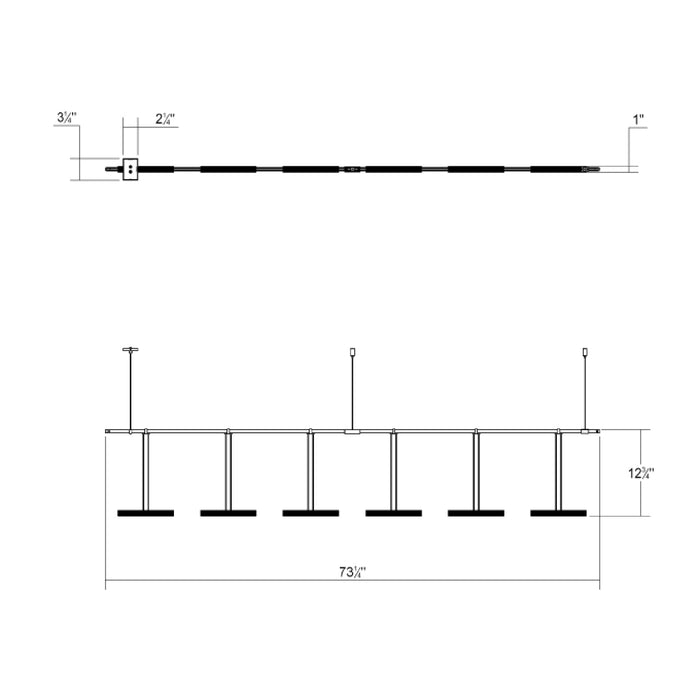 Suspenders® In-Line Linear LED Pendant Light - line drawing.