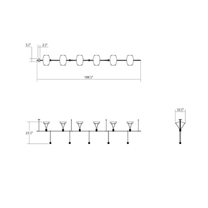 Suspenders® In-Line Linear LED Pendant Light - line drawing.