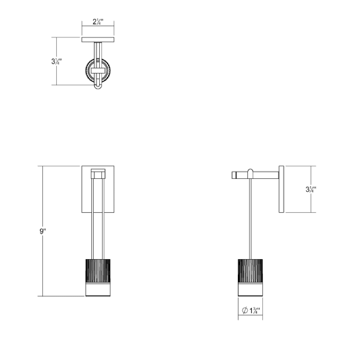 Suspenders® Mini Single LED Wall Light - line drawing.