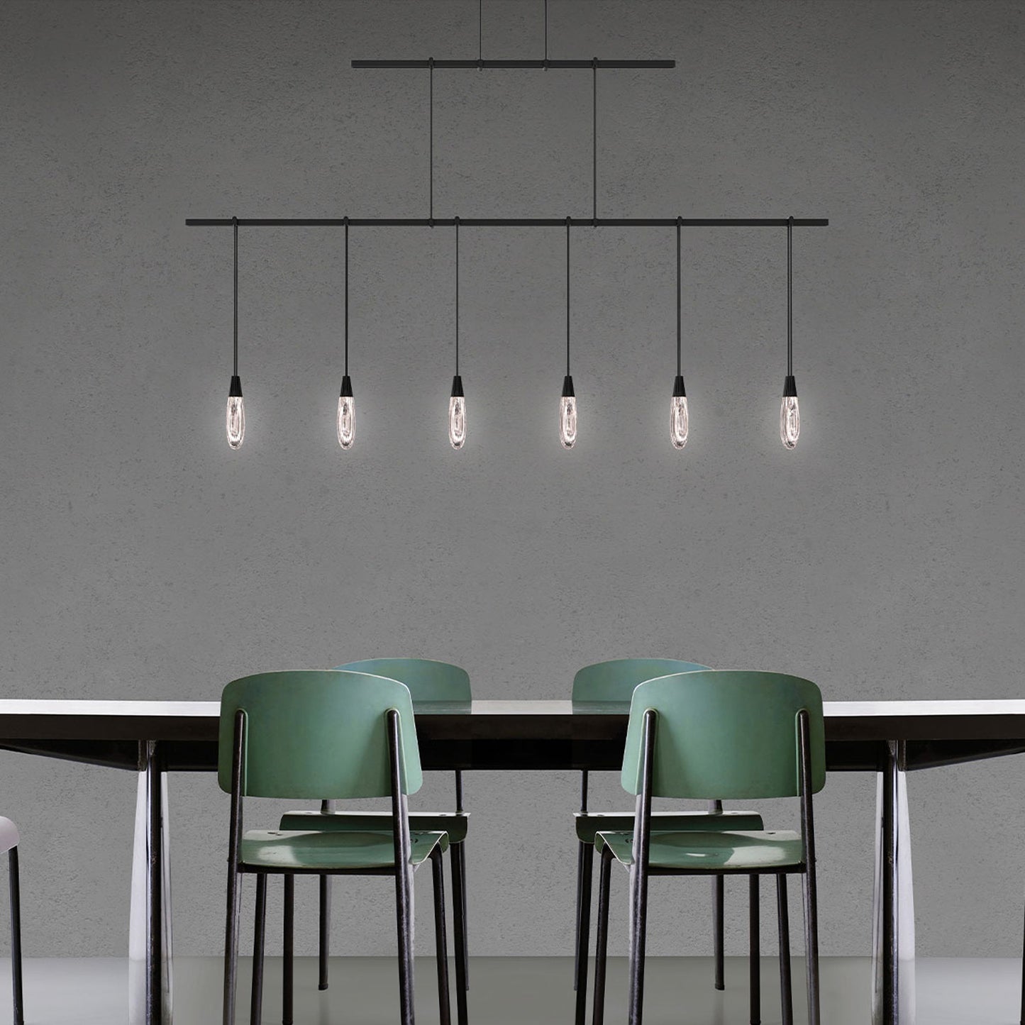 Suspenders® Tier Linear LED Pendant Light in dining room.