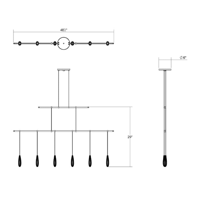 Suspenders® Tier Linear LED Pendant Light - line drawing.