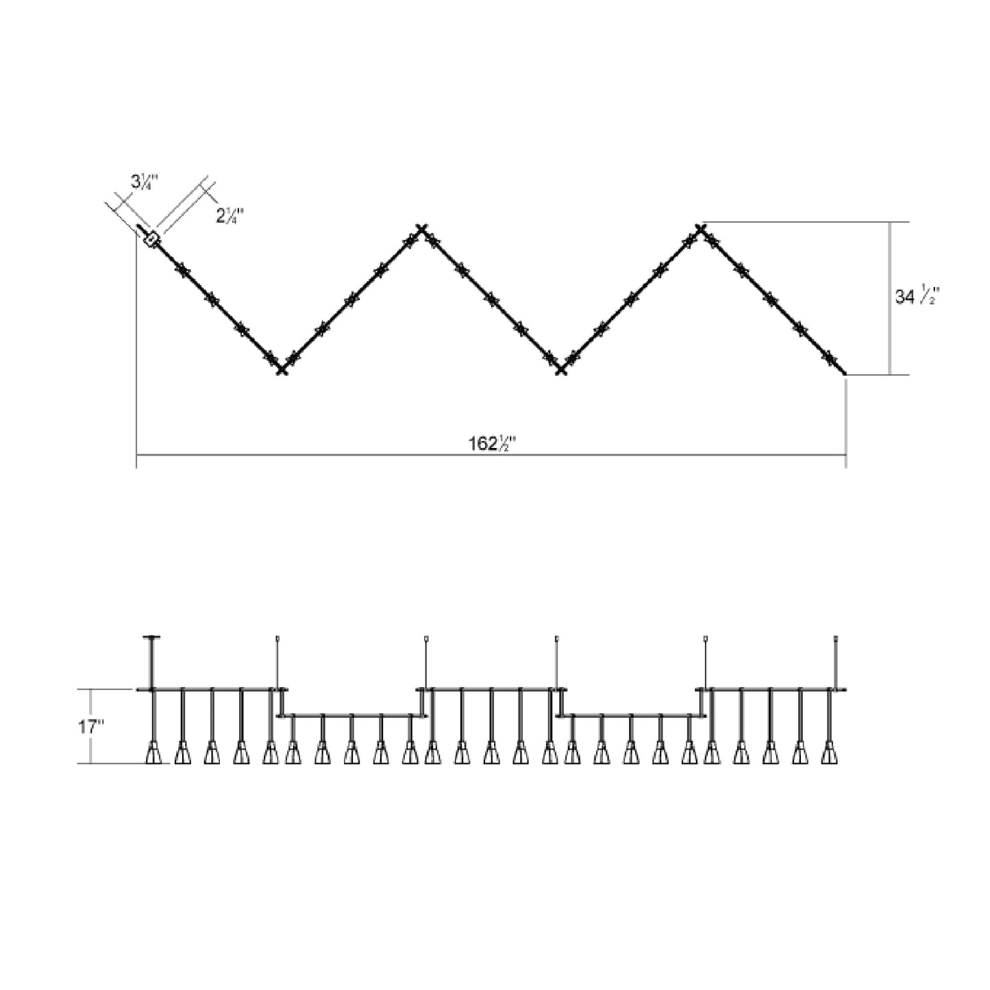 Suspenders® Zig Zag LED Pendant Light with Wings Luminaires - line drawing.