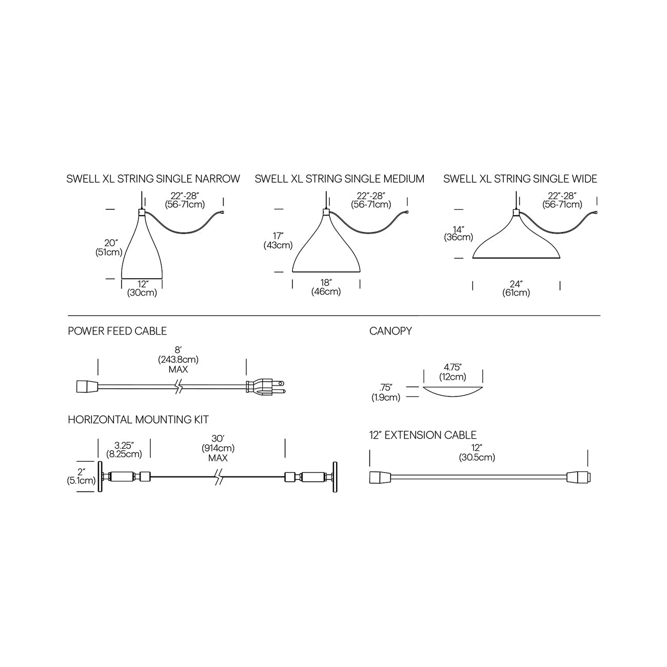 Swell LED String Pendant Light - line drawing.