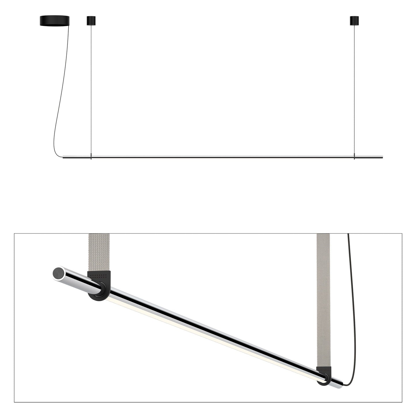 T.O. LED Pendant Light in Matte Chrome/Light Grey (1-Light).