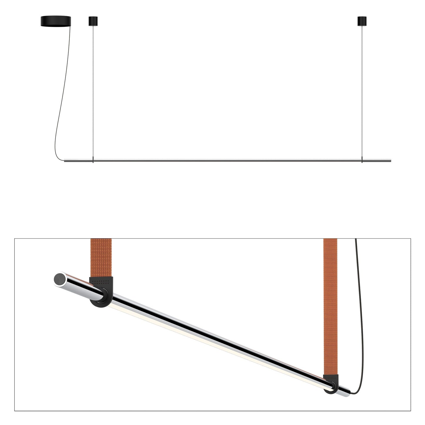 T.O. LED Pendant Light in Matte Chrome/Burnt Orange (1-Light).