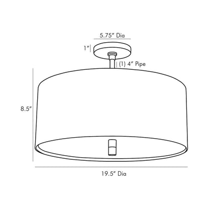 Tarbell Semi-Flush Mount Ceiling Light - line drawing.