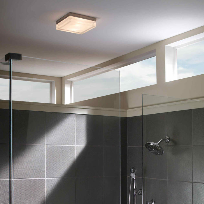 Boxie LED Flush Mount Ceiling Light in bathroom.