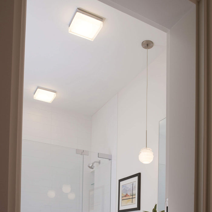 Boxie LED Flush Mount Ceiling Light in bathroom.