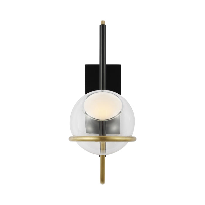 Crosby LED Wall Light in Glossy Black/Natural Brass.