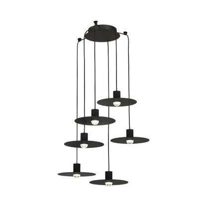 Eaves LED Multi Light Pendant Light in Nightshade Black (6-Light).
