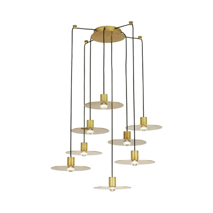 Eaves LED Multi Light Pendant Light in Natural Brass (8-Light).