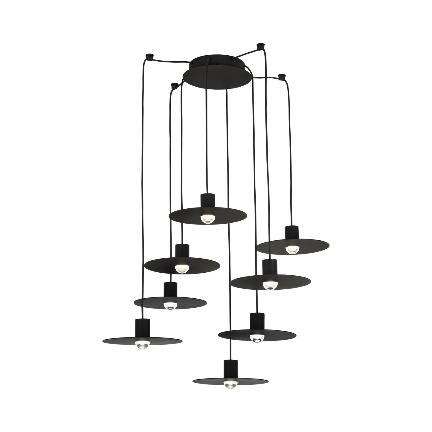 Eaves LED Multi Light Pendant Light in Nightshade Black (8-Light).