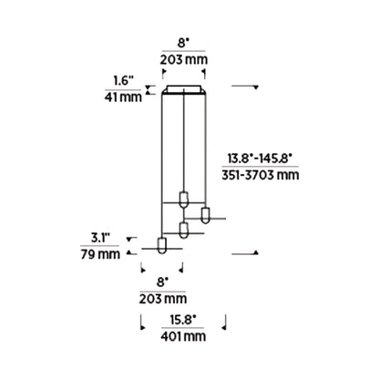 Eaves LED Multi Light Pendant Light - line drawing.