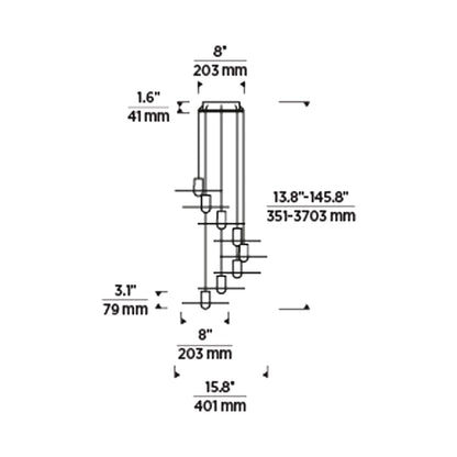 Eaves LED Multi Light Pendant Light - line drawing.