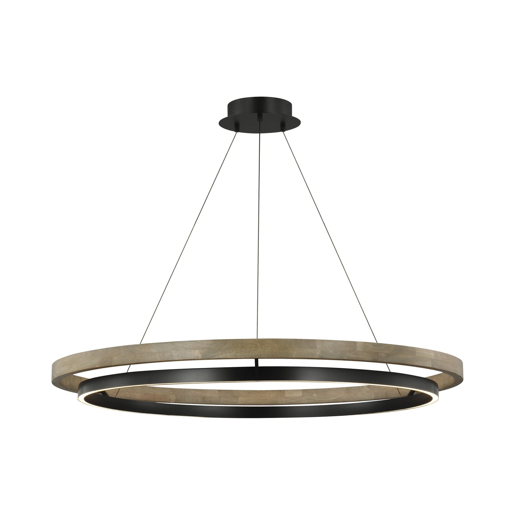 Grace LED Chandelier in Matte Black/Weather Oak Wood (48-Inch).