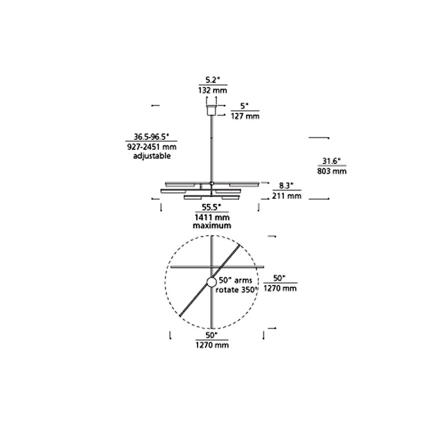 Klee LED Chandelier - line drawing.