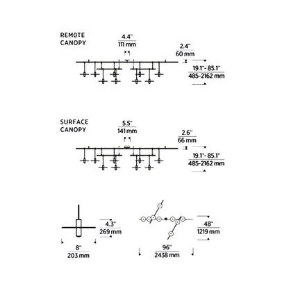 Mini Ponte LED Chandelier - line drawing.