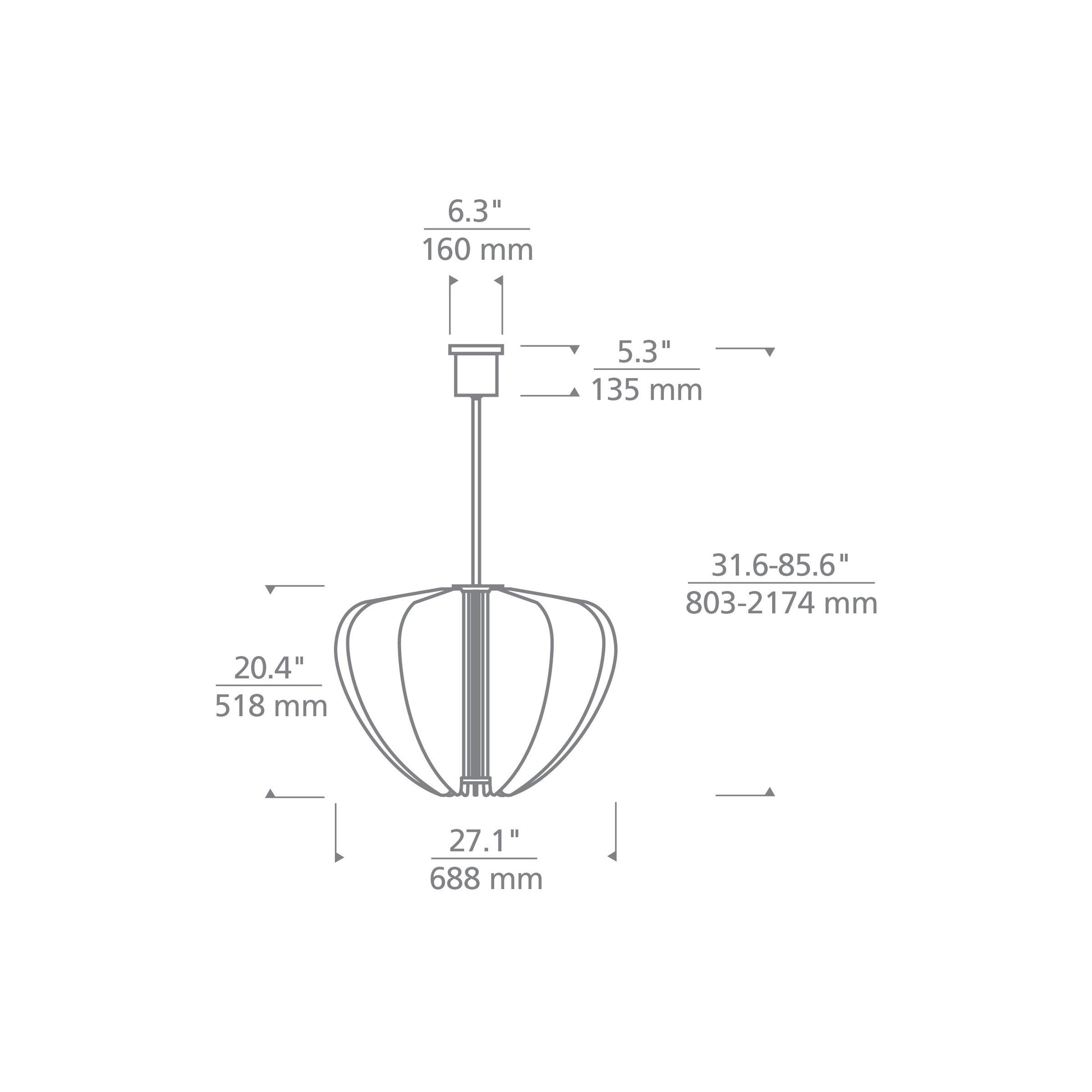 Nyra LED Pendant Light - line drawing.