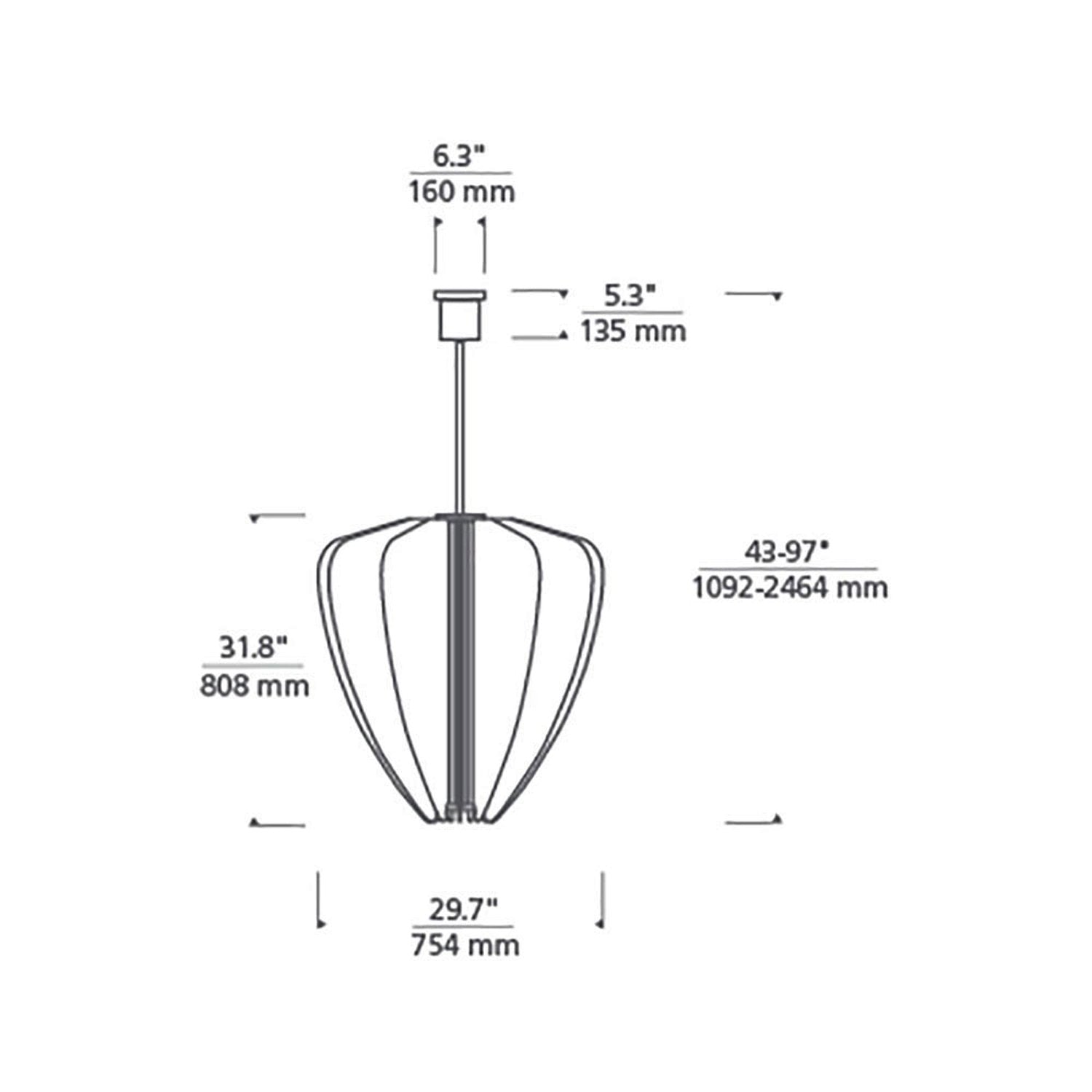 Nyra LED Pendant Light - line drawing.