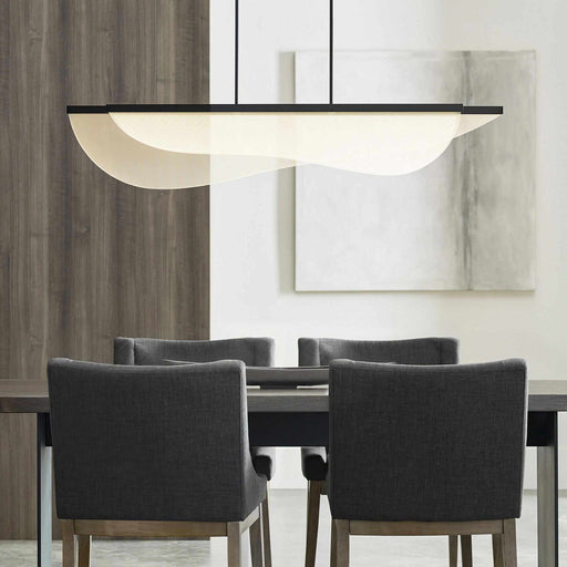 Nyra LED Linear Suspension Light in dining room.