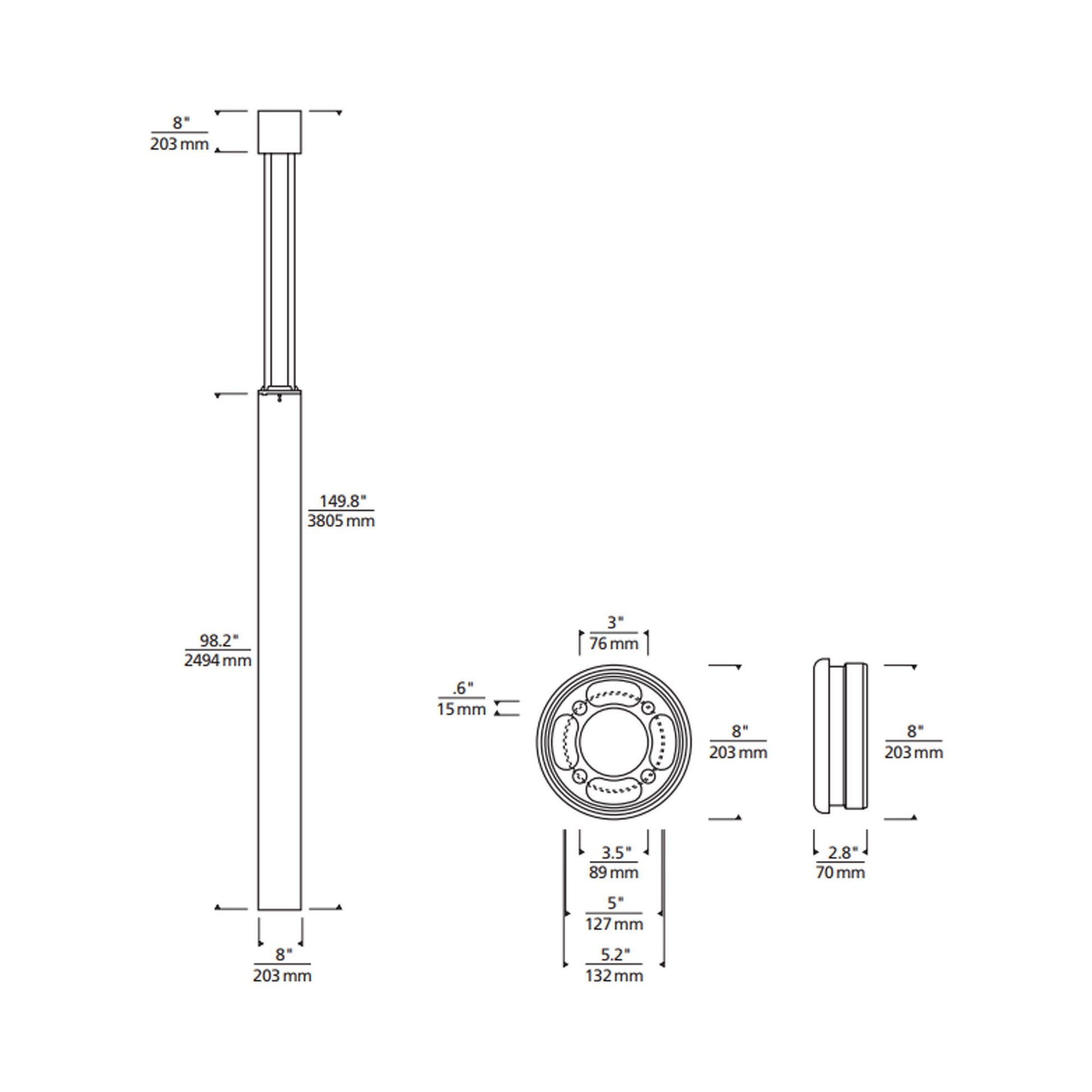 Turbo Outdoor LED Light Column - line drawing.