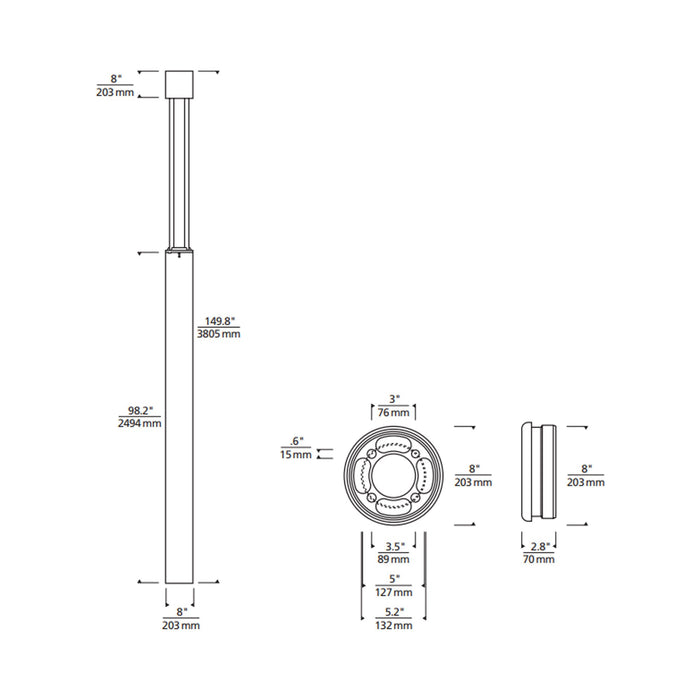 Turbo Outdoor LED Light Column - line drawing.