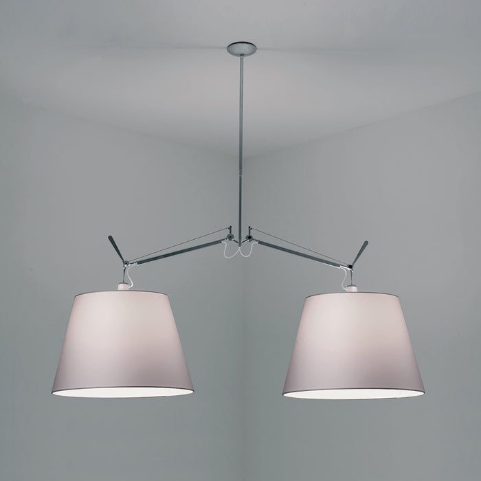 Tolomeo Double Shade Suspension Light in Silver Fiber/Large.