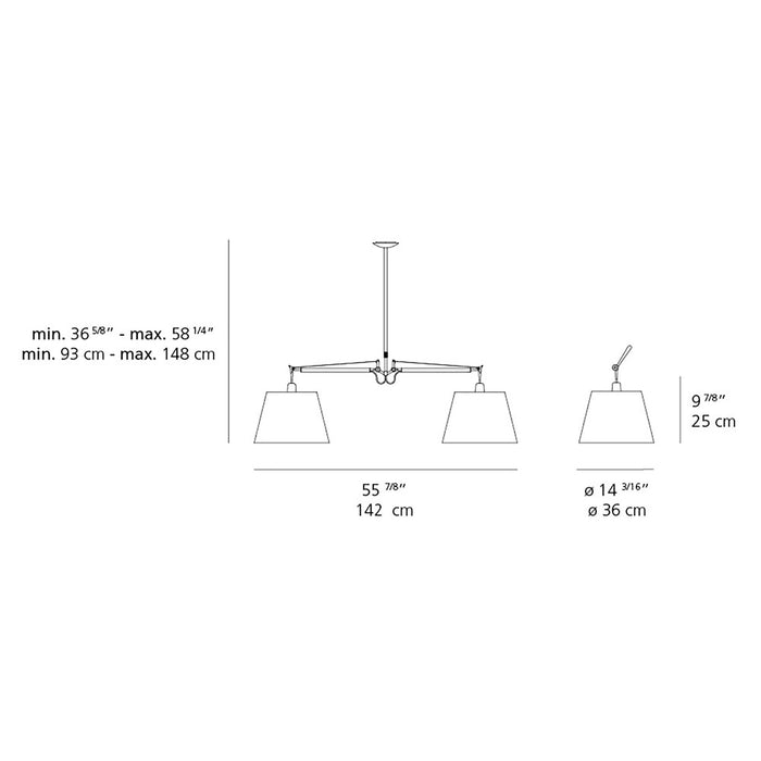 Tolomeo Double Shade Suspension Light - line drawing.