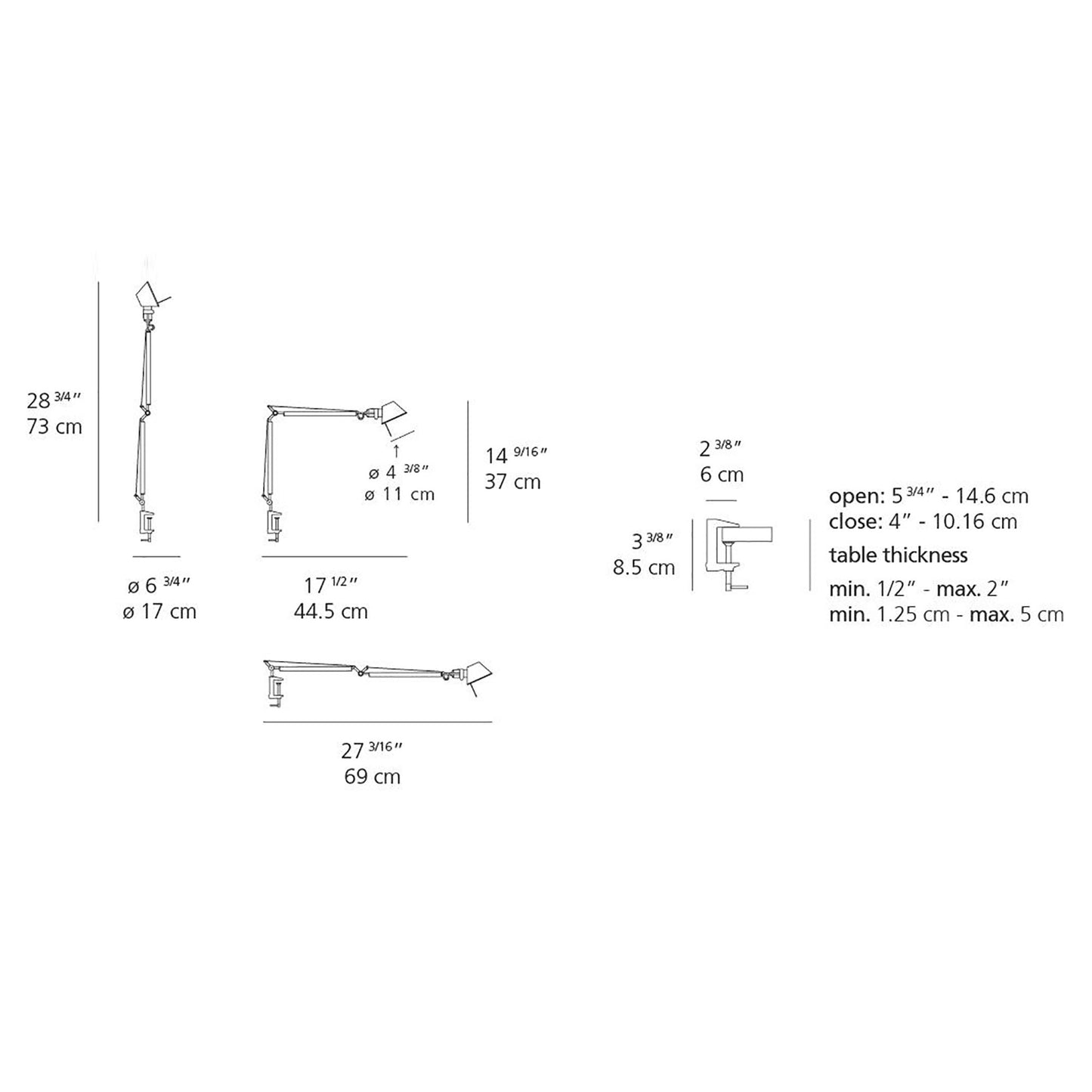 Tolomeo Micro LED Table Lamp - line drawing.