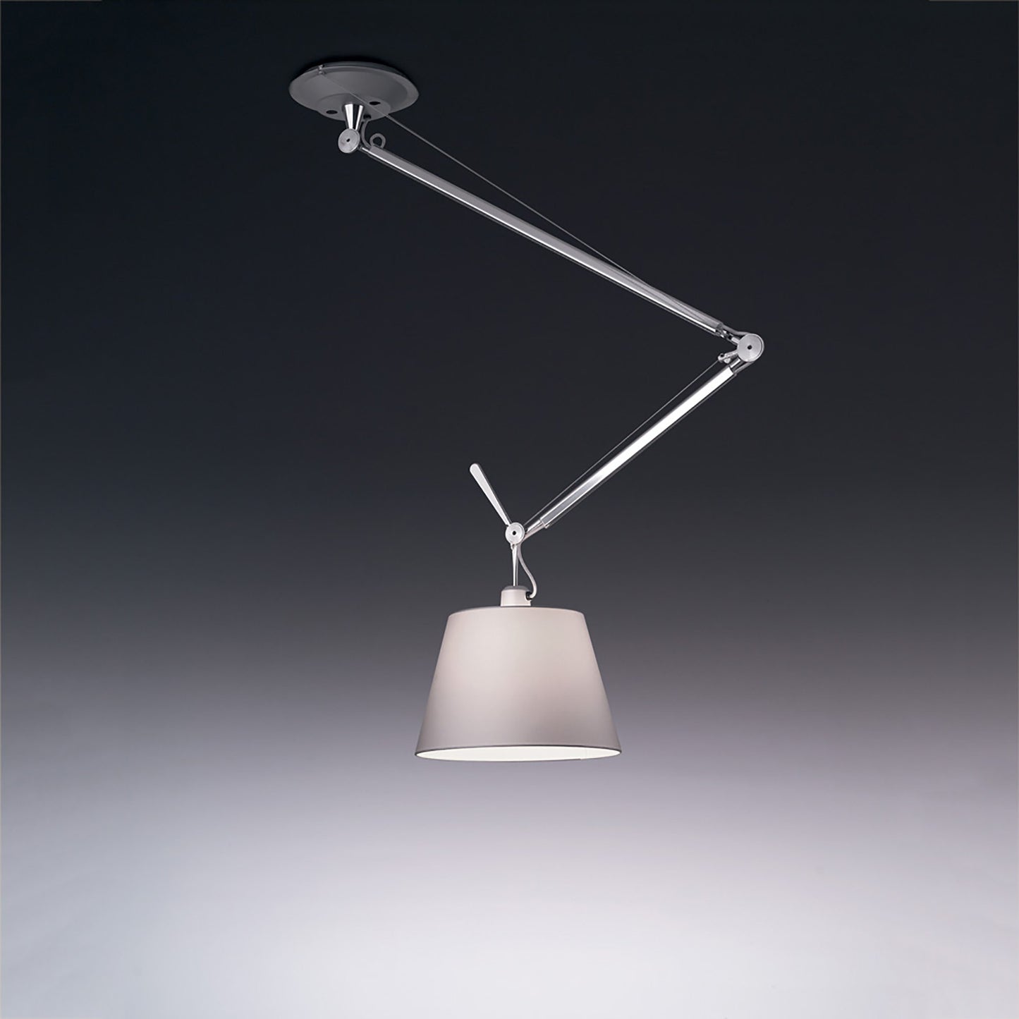 Tolomeo Off-Center Suspension Light in Silver Fiber/Large.