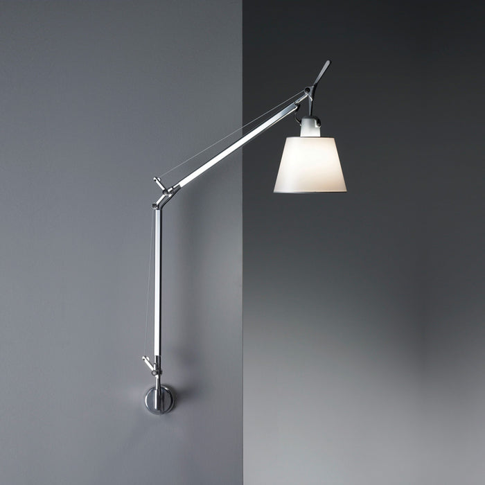 Tolomeo Wall Light with Shade in Parchment/Aluminum/S Bracket.