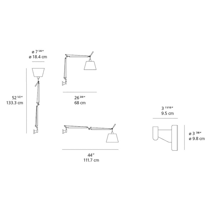 Tolomeo Wall Light with Shade - line drawing.