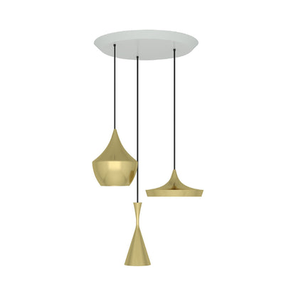 Beat Trio Round LED Multi Light Pendant Light in Brass.