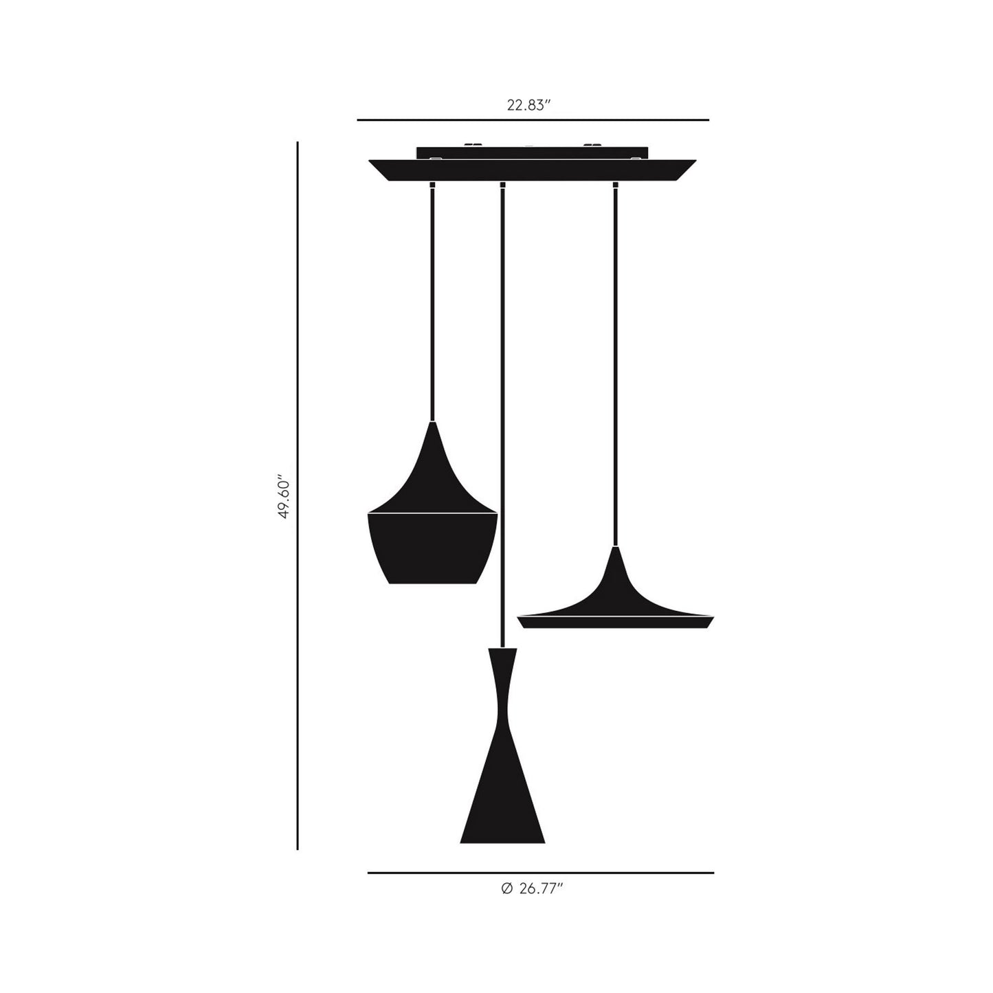 Beat Trio Round LED Multi Light Pendant Light - line drawing.