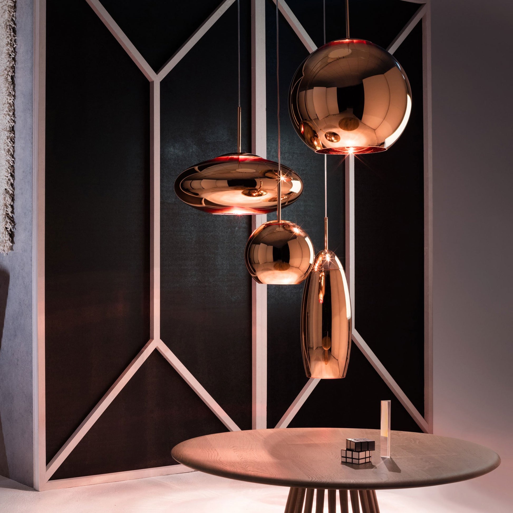 Copper Wide Pendant Light in exhibition.