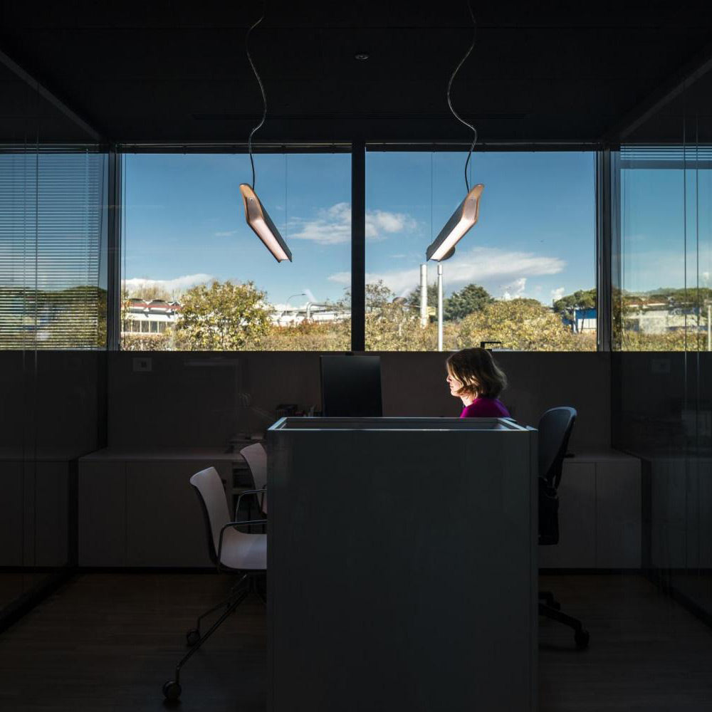 Troag Linear Suspension Light in office.