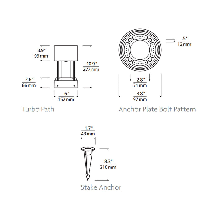 Turbo Outdoor LED Path Light - line drawing.