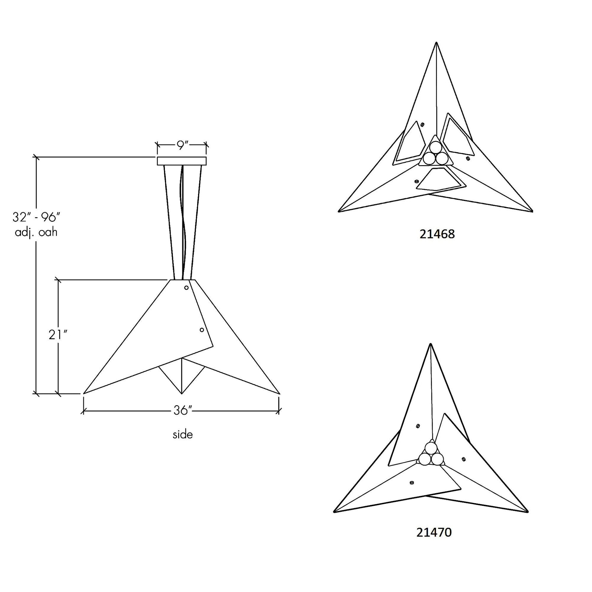 Akira LED Pendant Light - line drawing.