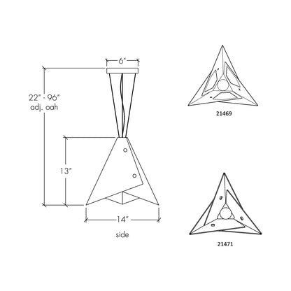 Akira LED Pendant Light - line drawing.