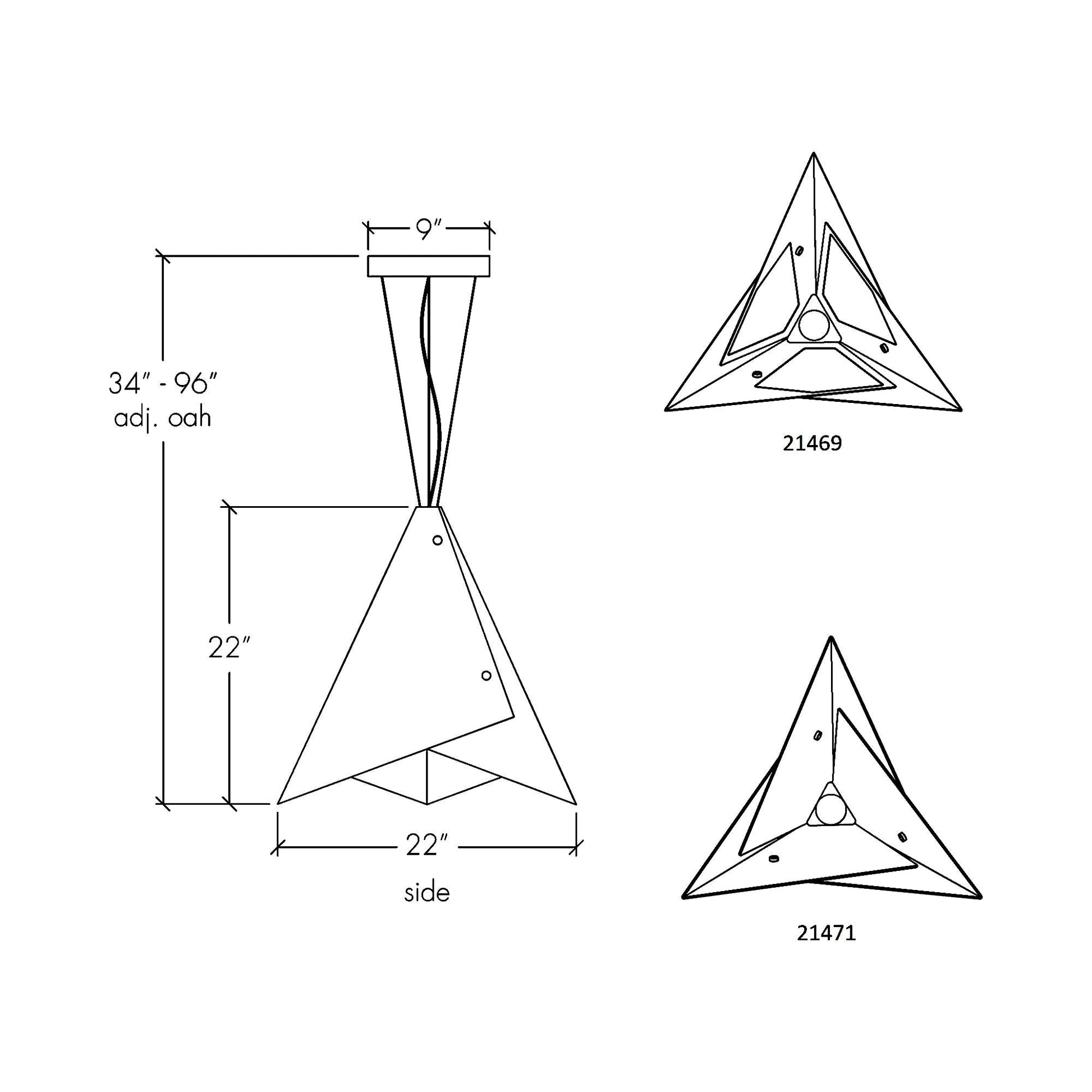 Akira LED Pendant Light - line drawing.