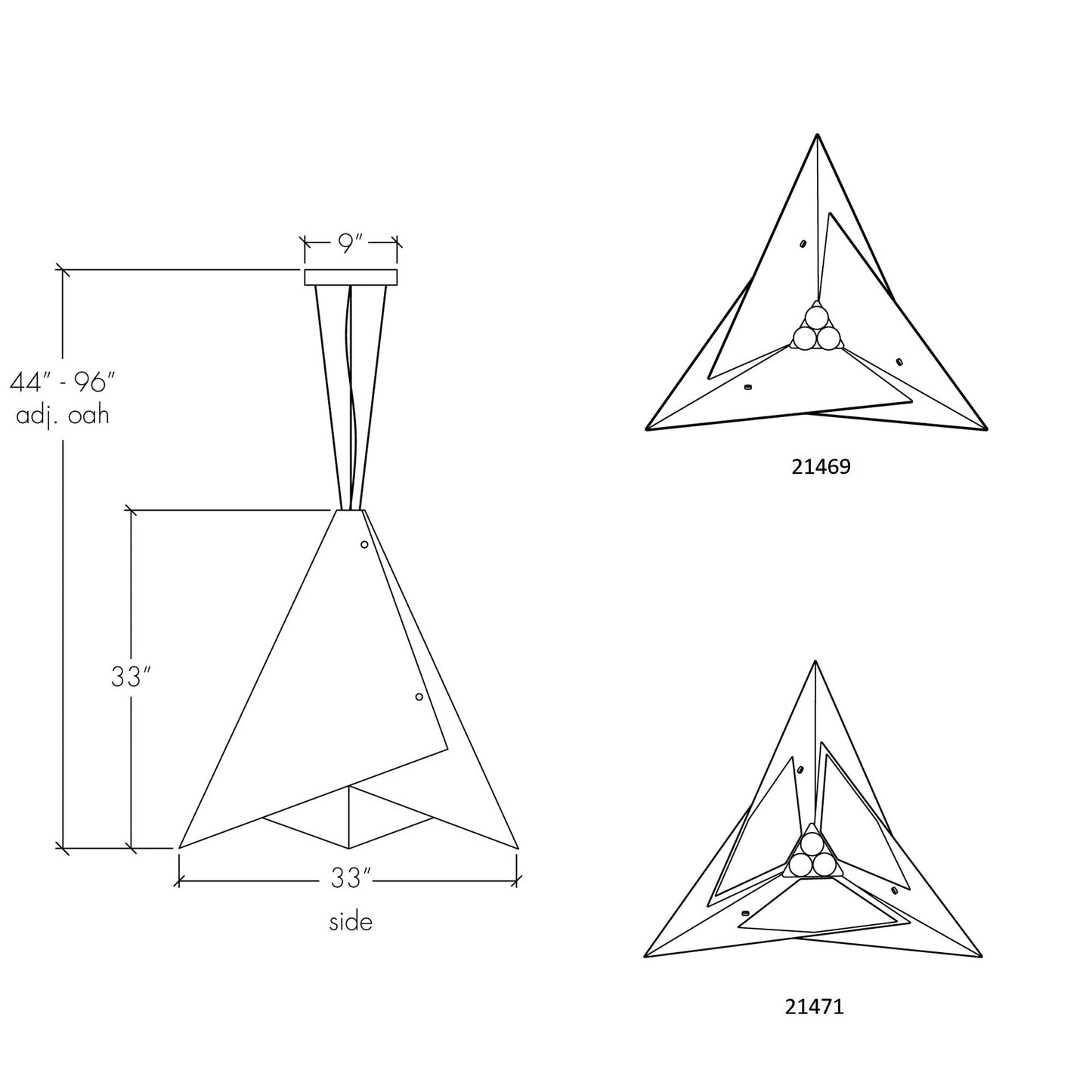 Akira LED Pendant Light - line drawing.