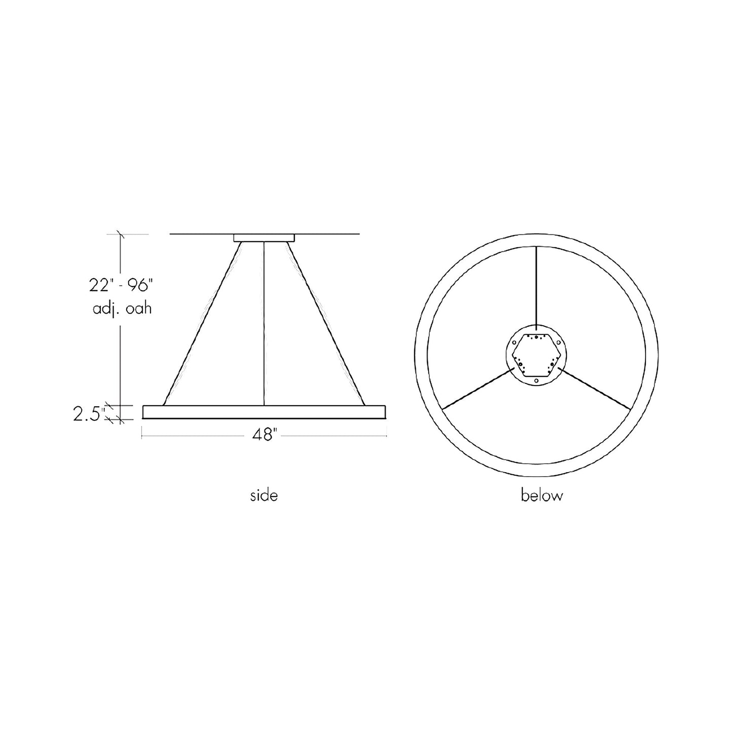 Boks LED Pendant Light - line drawing.