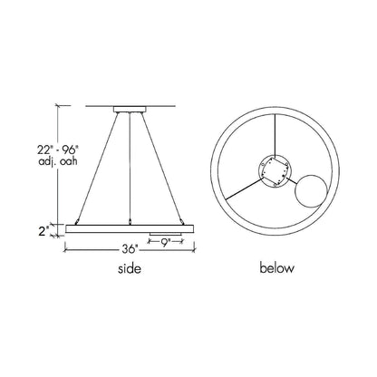 Boks Ring LED Pendant Light - line drawing.