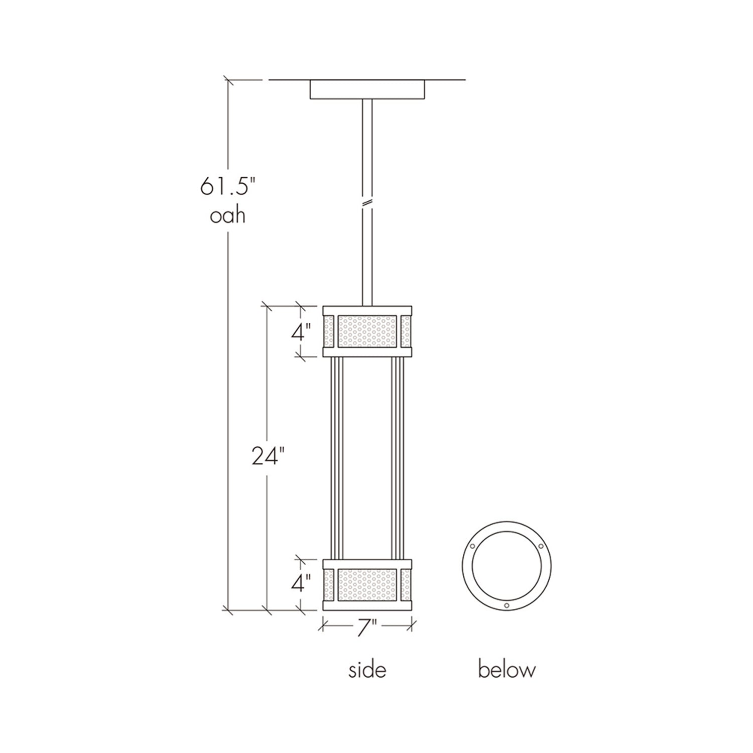 Duo Cylindrical LED Pendant Light - line drawing.